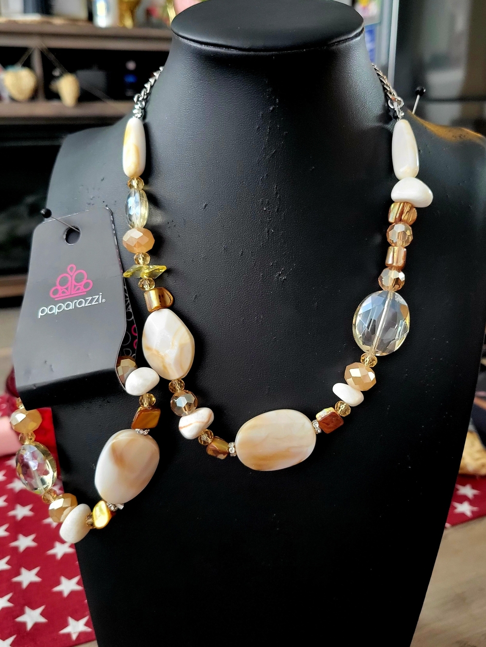 Paparazzi Gold and Cream Mixed Bead Statement Necklace
